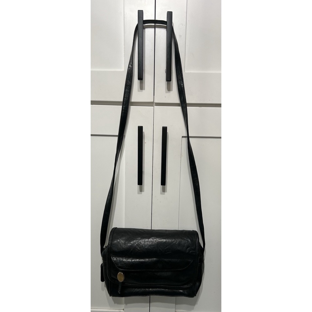 Vintage‎ TR Bentley Soft Black Leather Medium Crossbody Hobo Boho Purse Bag